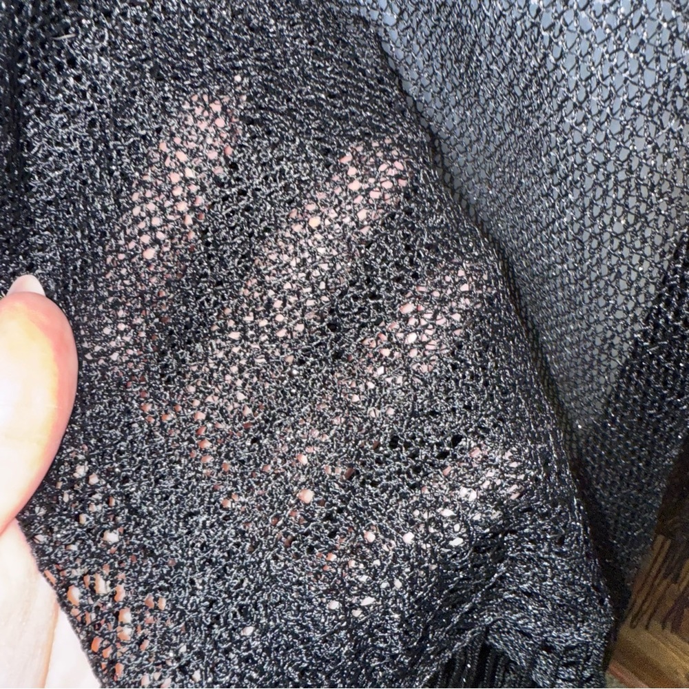 Vintage Elegant Black Fringe Sweater shawl shimmery knit 100% acetate - Picture 4 of 8